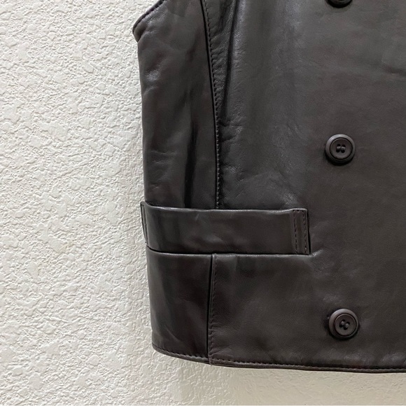 Vintage Ann Taylor Chocolate Brown Double Breasted 100% Leather Vest Petite S - Picture 9 of 13